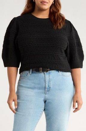 Treasure & Bond Puff Sleeve Cable Stitch Sweater in Black at Nordstrom Rack, Size 1X