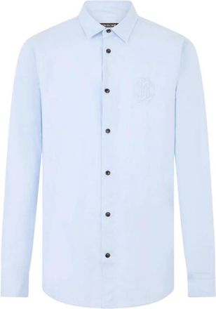 Roberto Cavalli Shirt met Monogram RC Borduurwerk - Heren - Casual Overhemden - Blauw - XL - Katoen - Overhemden