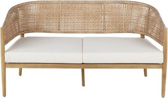 Maisons du monde Sof&aacute; de jard&iacute;n profesional de 2/3 plazas de resina trenzada efecto rat&aacute;n con coj&iacute;n color crudo