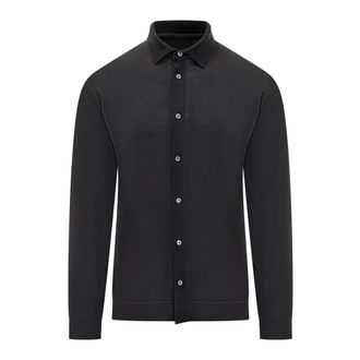 FILIPPO DE LAURENTIIS Gebreid overhemd met knopen - Heren - Vesten - Blauw - 2XL - Wol - Truien & Vesten