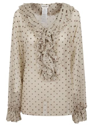 P.A.R.O.S.H. Sheer Silk Blouse with Polka Dot Pattern
