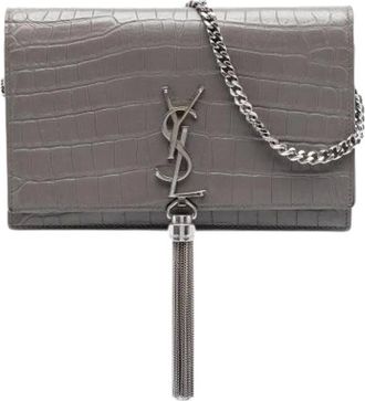 Saint Laurent Pre-owned Clutches, female, Gray, Size: ONE SIZE Pre-owned The Kate Wallet on Chain