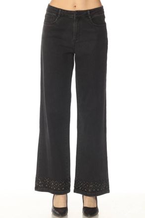 Joseph Ribkoff Embellished Wide Leg Jeans In Charcoal Grey