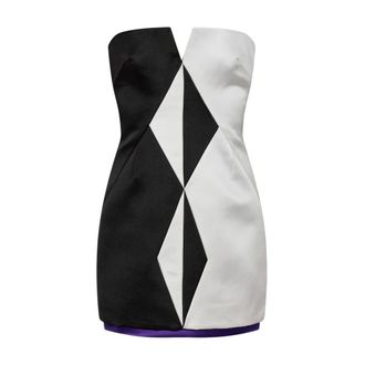 Versace Kleedjes, Dames, Veelkleurig, S, Leer, Zijden Duchesse Mini Jurk