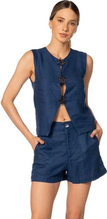 Kibys Sacred Sun Dafne Metallic Sun Vest In Linen in Navy Blue at Nordstrom, Size Medium