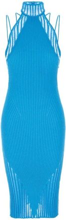 ADĀMO Andrea Adamo Geribbelde Midi Jurk - Dames - Kleedjes - Blauw - L - Polyester - Kleedjes