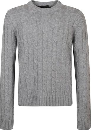 Prada Rondgebreide kleding - Heren - Ronde hals truien - Grijs - XL - Truien & Vesten