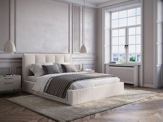 Vente-Unique Letto con contenitore 180 x 200 cm con testata letto impunture verticali Tessuto Beige - KILACLO