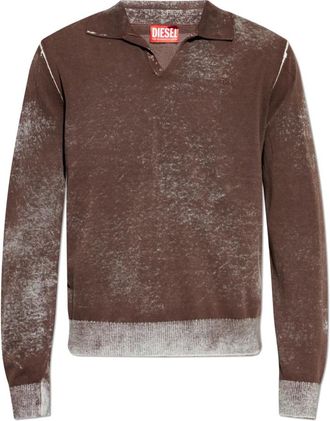 Diesel K-Lawrence Sweater - Heren - V-hals truien - Bruin - 2XL - Katoen - Truien & Vesten