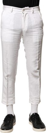 Dolce & Gabbana White Linen Mid Waist Cropped Mens Pants (Pre-Owned)