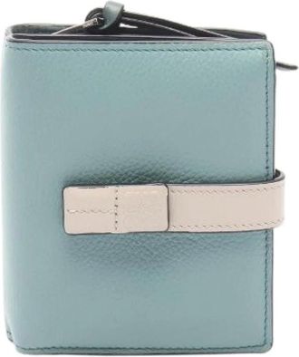 Loewe Pre-owned Wallets, female, Blue, Size: ONE SIZE Pre-owned Compact Zip Wallet Leather Bifold Wallet