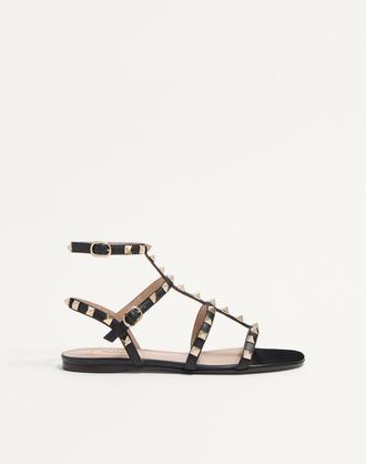 Valentino Garavani Sandalo Basso Rockstud In Vitello Con Cinturini Donna NERO 39.5