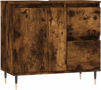 vidaXL Armario De Ba&ntilde;o Madera Contrachapada Roble Ahumado 65x33x60 Cm Vidaxl