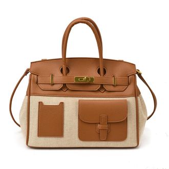 Generic Color Block Platinum Tote Bag, Canvas Leather Patchwork Large Capacity Convertible Crossbody Shoulder Top Handle Bag for Women