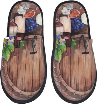 Generic Fleece Slippers Bottle Glass Red Wine Unisex House Slippers Soft Anti-Slide Slipper For Hotel Women Ladies L
