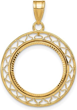 Diamond2Deal 14k Yellow Gold and Diamond-cut Fancy Wire 16.5mm Prong Coin Bezel Pendant