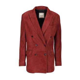 Tagliatore Josie Double-breasted Lambskin Suede Blazer - female - Tagliatore - Blazers - Red - M - Jackets