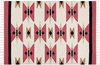 Beliani Beliani - Alfombra Kilim De Algod&oacute;n Rojo Beige Negro 160 X 230 Cm A Mano Geom&eacute;trico Borlas Garni