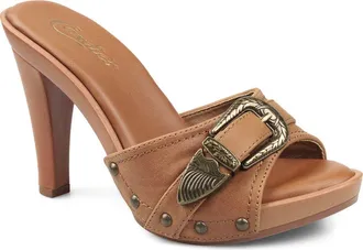 Candie's Federica Platform Slide Sandal in Tan Leather at Nordstrom, Size 10