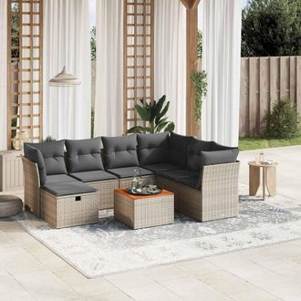 vidaXL Vidaxl - Set De Sof&aacute;s De Jard&iacute;n 8 Pzas Y Cojines Rat&aacute;n Sint&eacute;tico Gris
