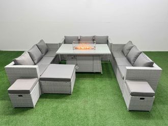 Fimous PE Rattan Sofa Set Outdoor Garden Furniture Set with 3 Stools Grey in Light Grey