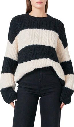 endless rose Stripe Chunky Sweater in Black/Cream at Nordstrom, Size X-Small