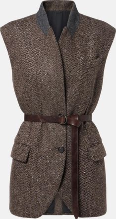 Brunello Cucinelli Monili herringbone sequined wool-blend vest