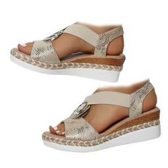 Generic Sandals for Women 2026 Orthopedic Platform Sandals with Arch Support Comfortable Open Toe Ankle Strap Wedge Espadrilles Sandals Gold (A2, Adult, Women