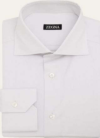 Ermenegildo Zegna Mens Solid Cotton Twill Dress Shirt