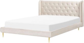 Beliani Bed Velvet FORBACH 160 x 200 cm (EU King Size) Beige