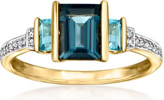 Ross-Simons London and Swiss Blue Topaz Ring With Diamonds in 14kt Yellow Gold