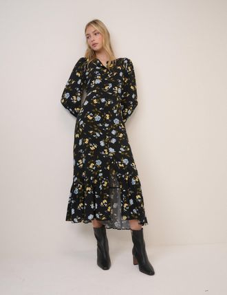 Nobody's Child Black Floral Amara Midi Dress