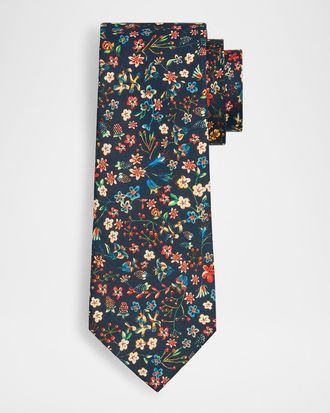 Paul Smith Men & apos;s Allover Floral Organic Cotton Tie