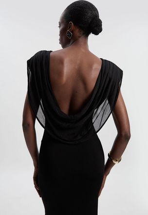 Karen Millen Womens Viscose Blend Slinky Drape Plunge Back Knit Maxi Dress - Black - Size X-Small