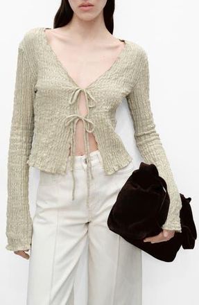 Mango May Textured Tie Front Cardigan in Light Beige at Nordstrom Rack, Size Medium