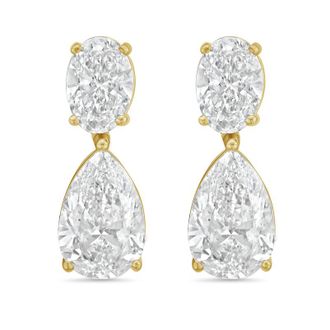 Diana M. Jewels 14KW YG 15.00 Ct TW of Lab grown oval and pear shape diamond drop earrings