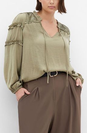 City Chic Ruffle Puff SleevePeasant Blouse in Sage at Nordstrom, Size Xxxs
