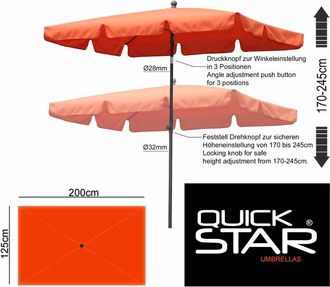 Quick-Star Quick-star - Balkon Sonnenschirm 200x125cm Balkonschirm Rechteckig Knickbar Terra / Rotorange Ral 2001 Gartenschirm Uv 50