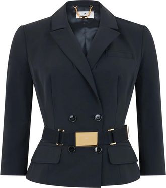 Elisabetta Franchi Jasje van technische stretchstof met riem - Dames - Blazers - Zwart - M - Leer - Jassen