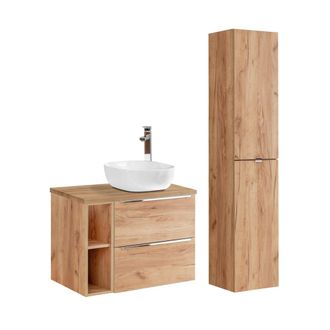 Petits Meubles Set mueble lavabo 2 nichos y columna estratificado marr&oacute;n
