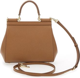 Dolce & Gabbana Womens Handbag My Sicily Medium Brown Grained Leather Handbags Hand Bags