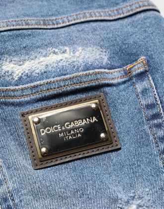 Dolce & Gabbana Blue Cotton Distressed Denim Bermuda Mens Shorts