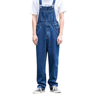 Generic Dungarees Men Jeans 90S Jeans Dungarees Men Long Large Size Overalls Regular Fit Trousers Men Loose Denim Pants Jumpsuit Outdoor Work Dungarees Straig