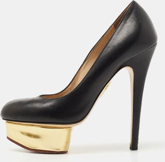 Charlotte Olympia Black Leather Dolly Platform Pumps