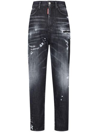 Dsquared2 high-rise straight-leg distressed jeans - women - Cotton/Polyester/Cotton/Spandex/Elastane - 42 - Black