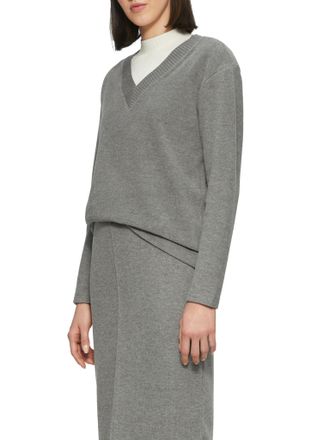 s.Oliver V-Ausschnitt-Pullover S.OLIVER, Damen, Gr. 36, grau, Feinstrick, Obermaterial: 70% Polyester, 30% Baumwolle, meliert, relaxed fit h&uuml;ftlang, V-Ausschni