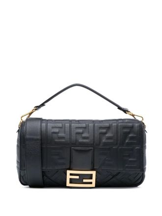 Fendi 2010-2025 Large Zucca Embossed Leather Baguette satchel - women - Calf Leather/Leather - One Size - Black