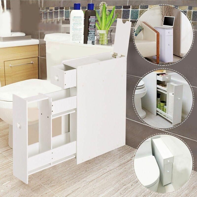 Armadietto Da Bagno Sottile – 20x20x180 Cm, Con 2 Ante In Vetro, 8 Ripiani Regolabili, Cassetto E Porta Carta Igienica, Per Piccoli Spazi