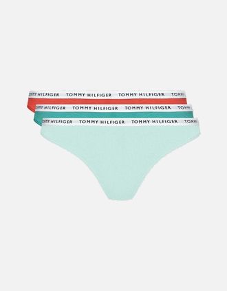 Tommy Hilfiger Womens Cotton 3-Pack Thong, Cranberry/Aqua/Saltwater Green - Blue - Size: 16/18/16