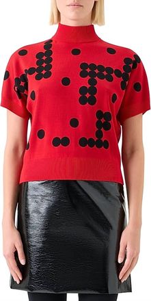 Akris Womens Dot Grid Jacquared Knit Sweater Top In Vermillion/black